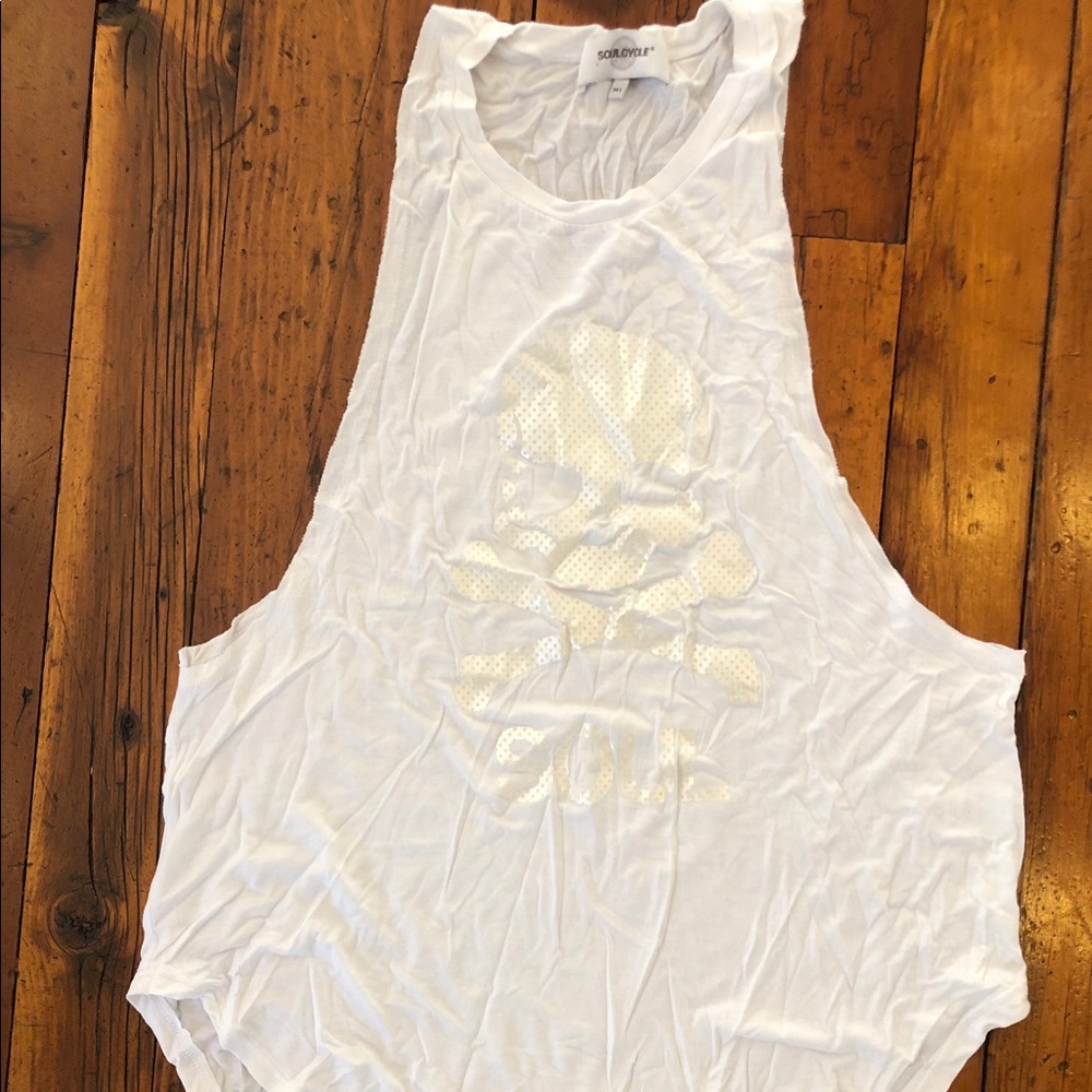 SoulCycle White Drop Sleeve Tank